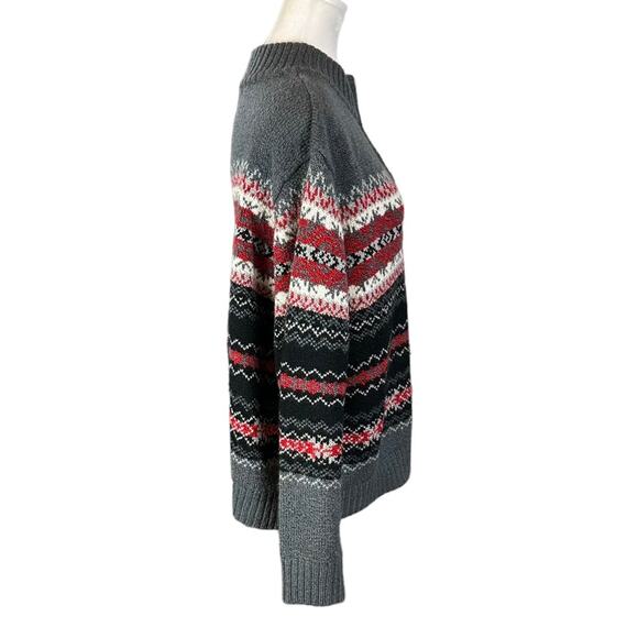 Vintage Carolyn Taylor Fair Isle Sweater 1/4 Zip Size XL Gray Red White - Picture 4 of 7